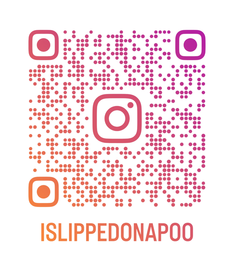 Instagram QR code linking to @islippedonapoo